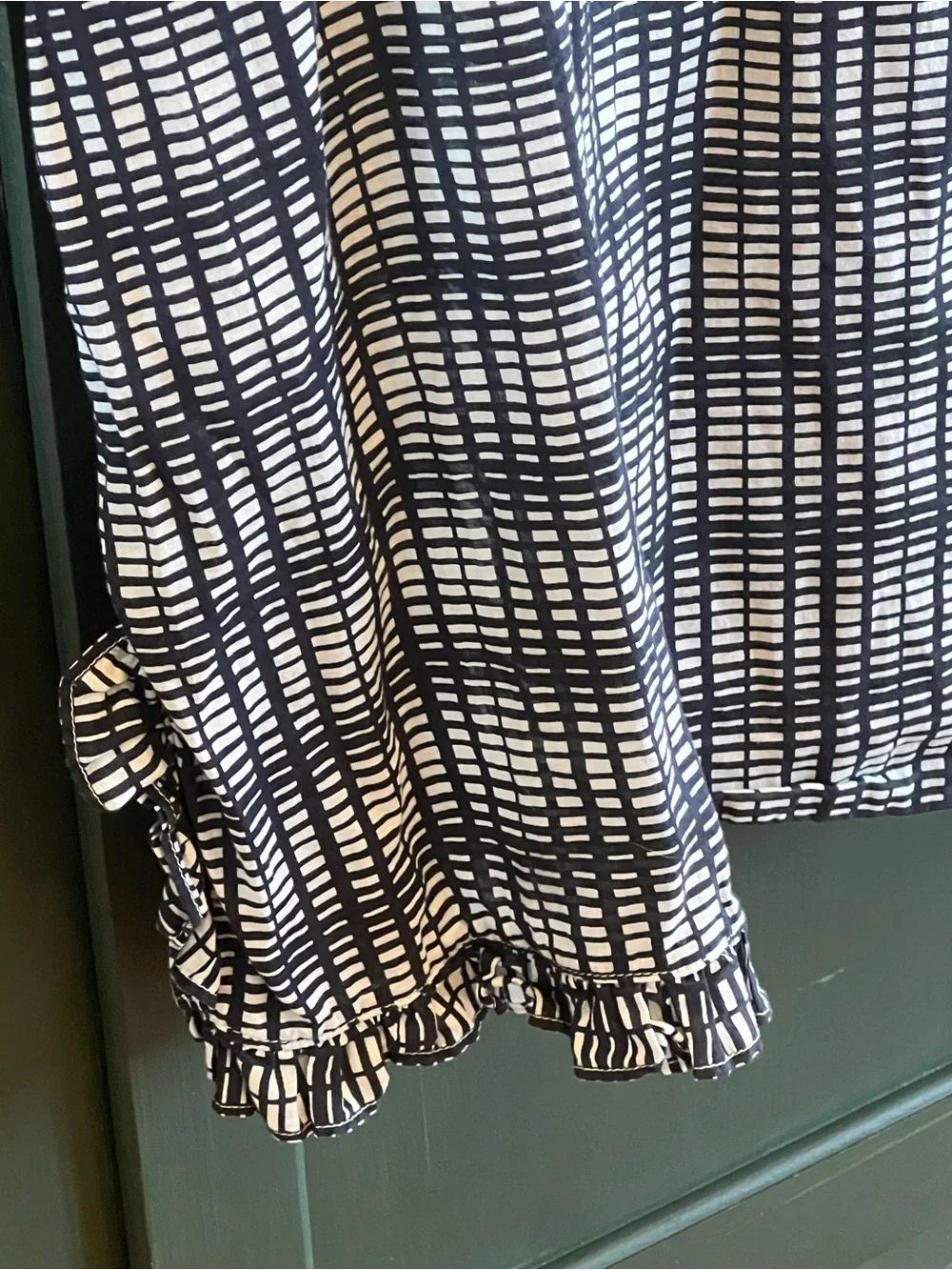 Tory Burch Black White Check Ruffle Long Sleeve Blouse Tunic Top Sz 10